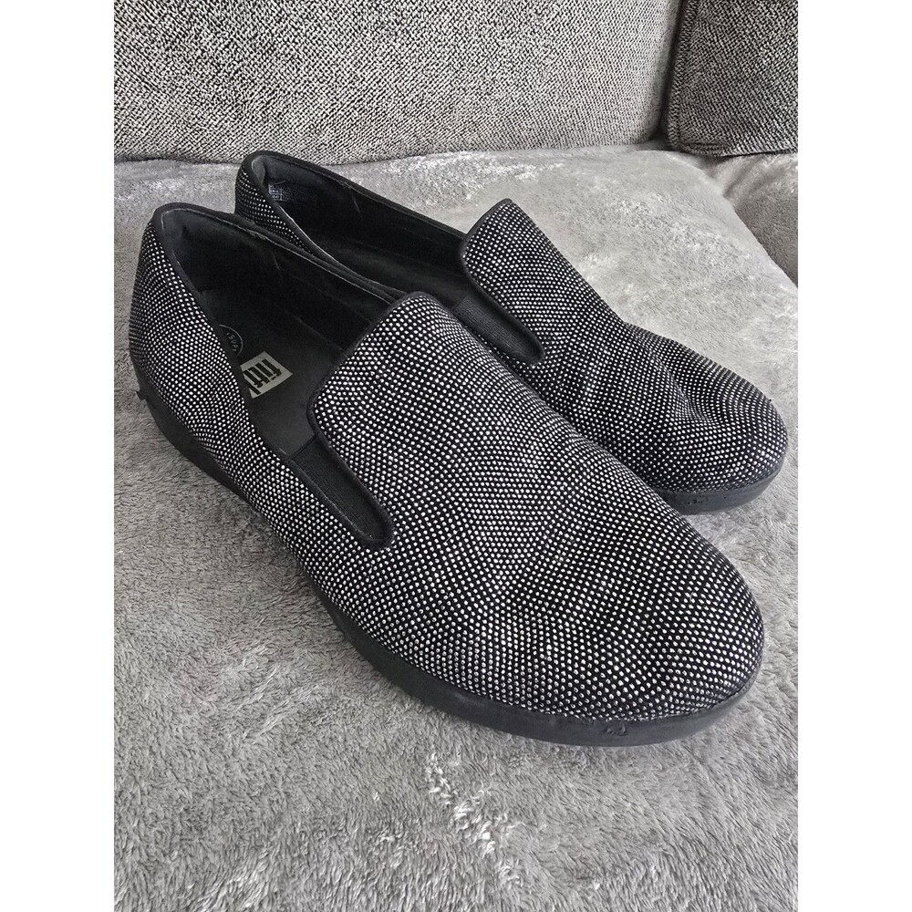 Fitflop Shoes Womens 10 Superskate Slip On Shoes Glitter Sequin Sparkly Black